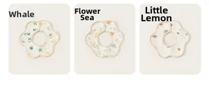 Breathable cotton baby bibs set featuring whale, floral, and lemon prints in flower shape