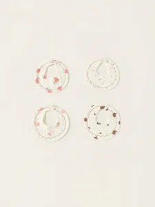 Set of 4 soft cotton 360-degree baby bibs with cartoon bear, rabbit, and strawberry patterns