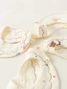 Pack of 4 cotton baby bibs with cartoon bear, strawberry and rabbit patterns