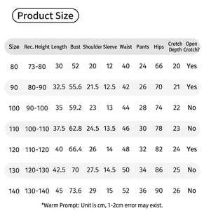 Detailed size guide for children's T-shirt showing measurements for heights 80cm to 140cm