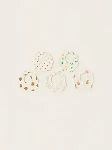 Five-pack of petal-shaped cotton gauze baby bibs with cute cartoon animal prints