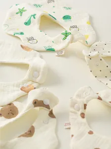 Cartoon petal-shaped six-layer cotton gauze baby bibs with cute animal prints