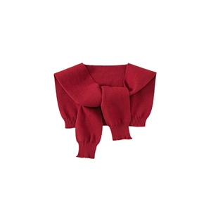 Children retro red knitted shawl scarf with sweater sleeve knot design for spring outfits