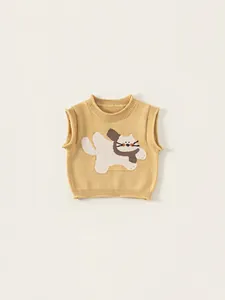 Gilet In Maglia Per Bambini Gatto Dei Cartoni Animati Giallo Zenzero Senza Maniche Maglia Per Ragazzi Ragazze Abbigliamento Casual Autunno Primavera
