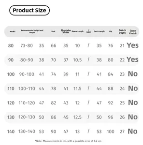 Detailed size chart for kids cartoon striped summer set including measurements and height