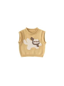 Gilet lavorato a maglia giallo per bambini con motivo a gatto per bimbi