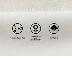 Close-up of soft white fabric texture with skin-friendly and formaldehyde-free features