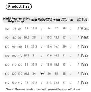 Detailed size chart for girls bow short sleeve top and plaid denim skirt outfit set