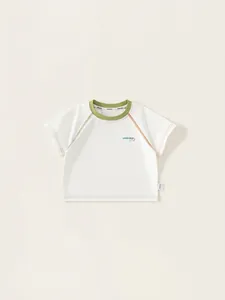 Kids Cotton Raglan Short Sleeve T-Shirt Contrast Topstitching Alphabet Puppy Printed Casual Summer Top For Boys Girls