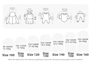 Size guide with detailed measurement chart for children lace t-shirt and outfits