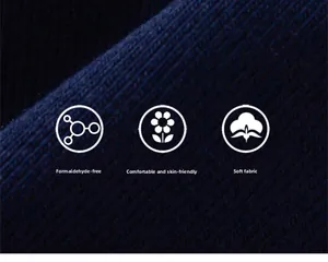 Close-up of skin-friendly dark blue ribbed knit fabric showing soft texture detail