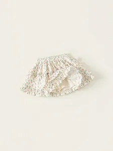 Jupe à fleurs pour filles avec taille élastique et volants superposés en blanc et rose