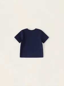Girls navy blue faux two-piece lace t-shirt for kids casual summer wear cotton top