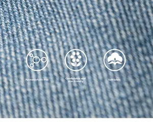 Close-up of blue denim texture for kids beret featuring formaldehyde-free fabric