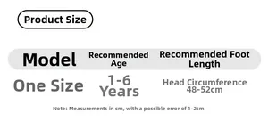 Size chart for children's beret hats, for ages 1-6 years with head size 48-52cm