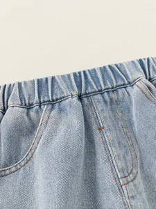 Girls sweet heart denim pants with elastic waistband and high-quality stitching detail
