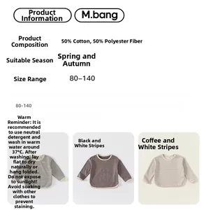 Flat lay of striped long sleeve kids t-shirts in three neutral color variants