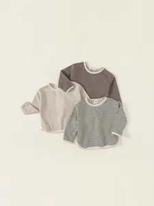 Kids Casual Striped Long Sleeve T-Shirt Cotton Blend Crew Neck Basic Top For Boys Girls Toddler Soft Breathable Daily Wear
