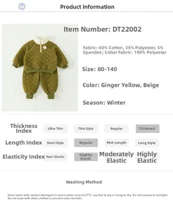 Detailed size guide for winter quilted ginger two-piece toddler set with washing instructions