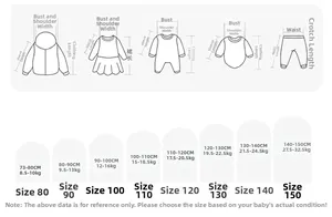 Size chart for girls traditional Tang suit with height and weight measurement details