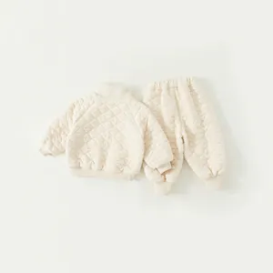 Quilted toddler winter tracksuit with stand collar jacket and elastic pants in cream white