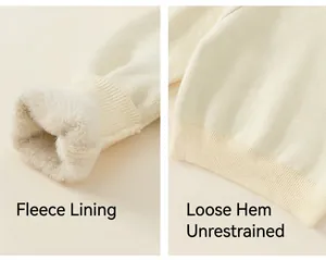 Detail van de crème fleece voering en geribbelde zoom voor warme kindertrui