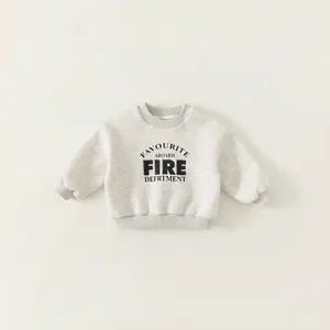 Kids grey fleece sweatshirt with Fire Department lettering on minimalist background