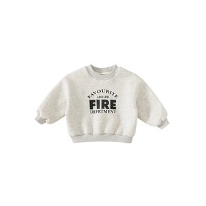 Casual grey kids fleece sweatshirt with letter print and ribbed cuffs for toddlers