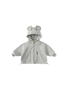 Kids' grey hooded cardigan with cute bear ears and functional front pockets for toddlers