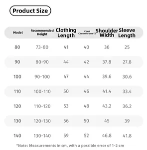 Detailed size chart for children's diamond quilted cotton jacket from size 80 to 140