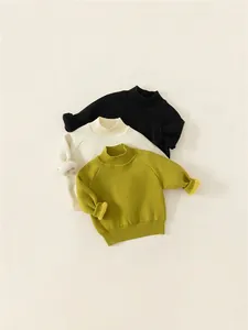 Kindere Winter Fleece Gevoerde Gebreide Trui Casual Effen Kleur Mock Neck Pullover Lange Mouw Warme Breigoed Voor Jongens Meisjes