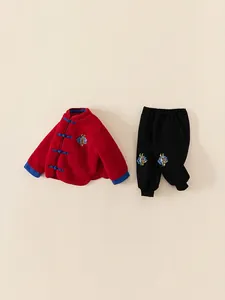 Costume de Nouvel An chinois en polaire pour enfants avec broderie de dragon rouge
