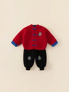Ensemble de Nouvel An chinois pour enfants avec veste polaire rouge et broderie de dragon