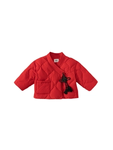 Rote gesteppte Kinder-Winterjacke mit chinesischen Knoten und warmer Entendaunenfüllung