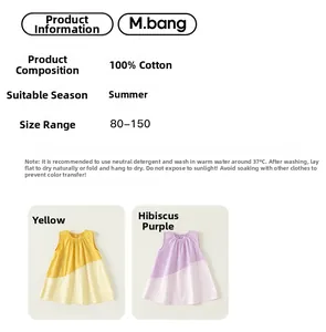 Detail of 100% cotton sleeveless A-line dresses with diagonal color-blocking