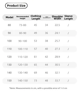 Detailed size chart for girl's A-line sleeveless dress with height and length measures