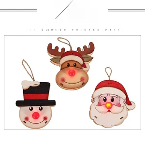 Three-piece wooden Christmas hangers featuring glowing LED reindeer, snowman and Santa