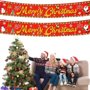 Christmas Tinsel Banner Decoration Merry Christmas Red Gold Foil Fringe Curtain For Home Party Wall Hanging Decor