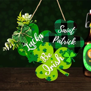 Panneau Suspendu en Bois Vert Saint-Patrick Décoration de Fête Irlandaise Trèfle Haut-de-Forme Porte Murale Suspendue