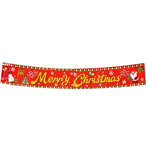 Red foil fringe banner with Merry Christmas text for festive holiday party decorations