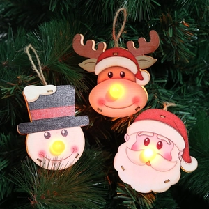 LED Glowing Wooden Christmas Hanging Ornaments Santa Claus Snowman Reindeer Pattern Wood Pendants For Christmas Tree Decor