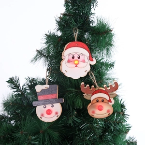 Three-piece glowing wooden Christmas tree ornaments with Santa Claus Snowman and Reindeer
