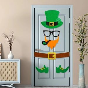 St Patricks Day Filz Türaufkleber Irisches Festival Party Dekorationen Gnom Kleeblatt Goldmünzenglas Wand Fenster Dekorationen