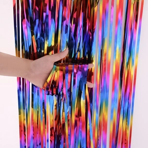 Rideau à franges métalliques arc-en-ciel pour décorations murales de fête colorées