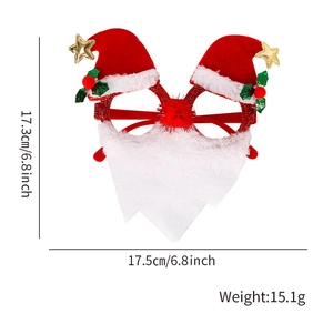 Detailed view showing dimensions of red sequin Christmas glasses with white plush beard
