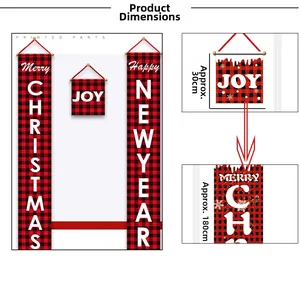Détails des bannières de Noël à carreaux rouge et noir 180cm avec dimensions