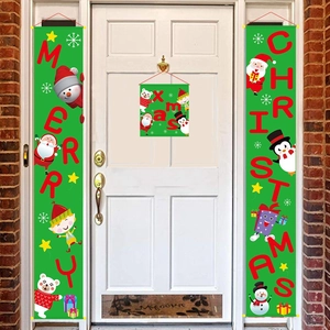 Three-piece Christmas banner set with Santa and Snowman for holiday door decoration