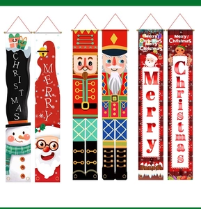 Set van 6 kerstbanners met de kerstman, sneeuwman en klassieke notenkrakers