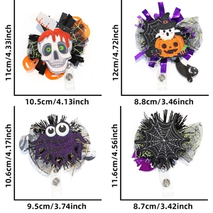 Size specifications for Halloween retractable badge reels with pumpkin and skull designs