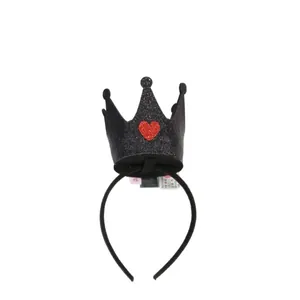 Serre-tête couronne noire scintillante avec cœur de paillettes rouges pour fête enfant
